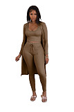 Ribbed Long Cardigan Crop Top and Pants 3 Piece Set FSX-314
