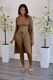 Ribbed Long Cardigan Crop Top and Pants 3 Piece Set FSX-314