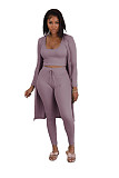 Ribbed Long Cardigan Crop Top and Pants 3 Piece Set FSX-314