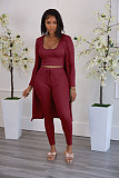 Ribbed Long Cardigan Crop Top and Pants 3 Piece Set FSX-314
