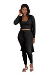 Ribbed Long Cardigan Crop Top and Pants 3 Piece Set FSX-314