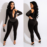 Black Hollow Out Long Sleeve Bodycon Jumpsuit LSL-6485