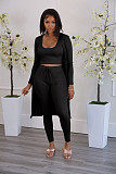 Ribbed Long Cardigan Crop Top and Pants 3 Piece Set FSX-314
