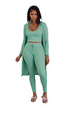 Ribbed Long Cardigan Crop Top and Pants 3 Piece Set FSX-314