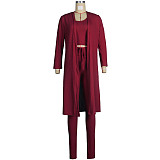 Ribbed Long Cardigan Crop Top and Pants 3 Piece Set FSX-314