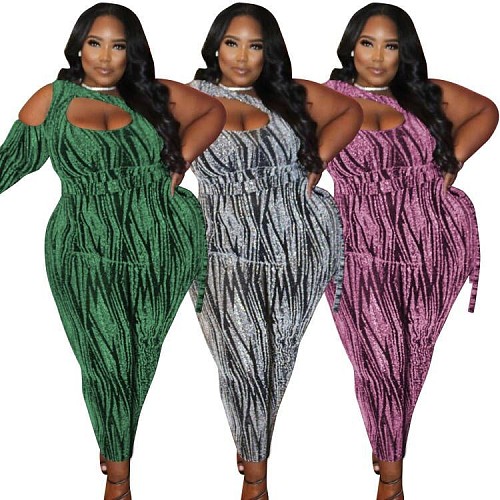 Hollow Out Single Shoulder Lace Up Nightclub Jumpsuit MOF-6665