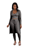 Ribbed Long Cardigan Crop Top and Pants 3 Piece Set FSX-314