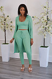 Ribbed Long Cardigan Crop Top and Pants 3 Piece Set FSX-314