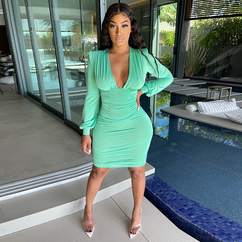Deep V Neck Long Sleeve Night Club Dresses MEY-20772