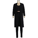 Ribbed Long Cardigan Crop Top and Pants 3 Piece Set FSX-314