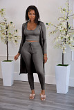 Ribbed Long Cardigan Crop Top and Pants 3 Piece Set FSX-314