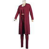 Ribbed Long Cardigan Crop Top and Pants 3 Piece Set FSX-314