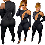 Black Hollow Out Long Sleeve Bodycon Jumpsuit LSL-6485