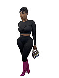 Patchwork Solid Crop Tops Skinny Pants Two Piece Set WSM-5284