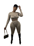 Patchwork Solid Crop Tops Skinny Pants Two Piece Set WSM-5284