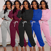 Loose Simple Solid T Shirt Sweatpants Two Piece Set WA-77403