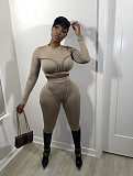 Patchwork Solid Crop Tops Skinny Pants Two Piece Set WSM-5284