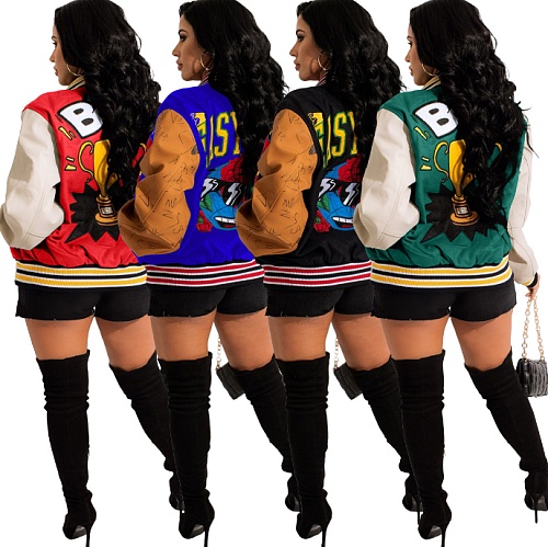 Letter Print Patchwork Street Hipster Baseball Jacket JR-3666