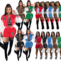 Street Letter Patchwork Baseball Jacket And Shorts Suit NM-8393