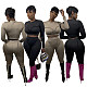 Patchwork Solid Crop Tops Skinny Pants Two Piece Set WSM-5284