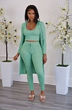 Ribbed Long Cardigan Crop Top and Pants 3 Piece Set FSX-314