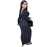Ribbed Knitted Lace Up Long Sleeve Sweater Dress GLS-8033