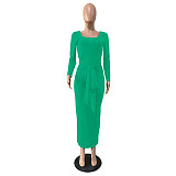 Ribbed Knitted Lace Up Long Sleeve Sweater Dress GLS-8033