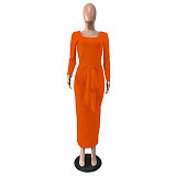 Ribbed Knitted Lace Up Long Sleeve Sweater Dress GLS-8033