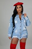Ripped Fringed Single-breasted Denim Jacket LX-3521