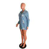 Ripped Fringed Single-breasted Denim Jacket LX-3521