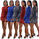 Elegant Sequins Long Sleeve Backless Mini Dress MOF-6666
