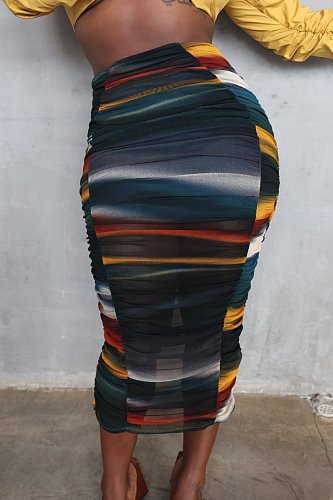 Tie Dye Print Ruched Skinny Hip-hugging Skirt ANDI-1007