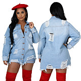 Ripped Fringed Single-breasted Denim Jacket LX-3521