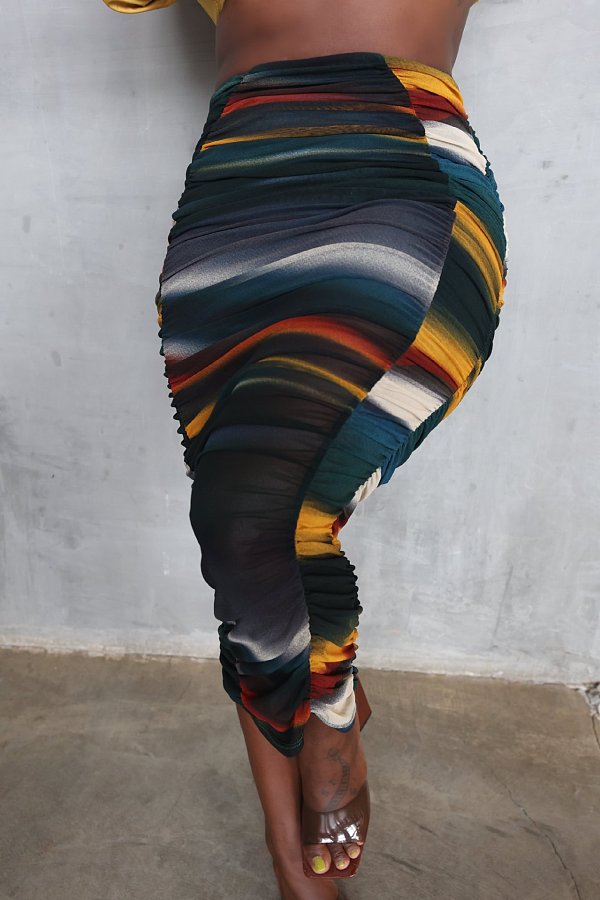 Tie Dye Print Ruched Skinny Hip-hugging Skirt ANDI-1007