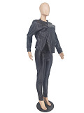 Pu Leather Long Sleeve Casual Top Pants Two Piece Set ZAND-31180
