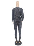 Pu Leather Long Sleeve Casual Top Pants Two Piece Set ZAND-31180