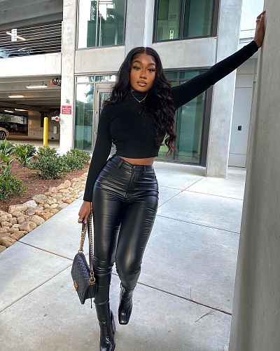 Faux Leather Solid High Waist Skinny Pencil Pants OD-8475