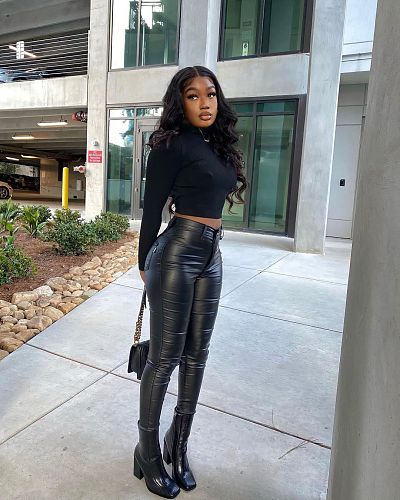 Faux Leather Solid High Waist Skinny Pencil Pants OD-8475