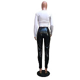Faux Leather Solid High Waist Skinny Pencil Pants OD-8475