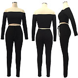 Knitted Off Shoulder Crop Tops Leggings Pants Set JLY-19274
