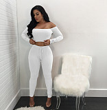 Knitted Off Shoulder Crop Tops Leggings Pants Set JLY-19274