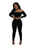 Knitted Off Shoulder Crop Tops Leggings Pants Set JLY-19274
