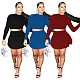 Long Sleeve Crop Top Pleated Skirt Two Piece Set WSM-5279