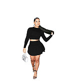 Long Sleeve Crop Top Pleated Skirt Two Piece Set WSM-5279