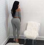 Knitted Off Shoulder Crop Tops Leggings Pants Set JLY-19274
