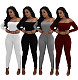 Knitted Off Shoulder Crop Tops Leggings Pants Set JLY-19274