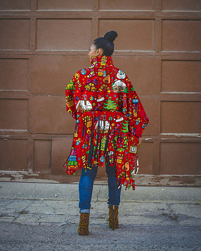 Christmas Print Tassel Long Sleeve Turtleneck Top OM-1298