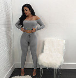 Knitted Off Shoulder Crop Tops Leggings Pants Set JLY-19274