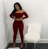 Knitted Off Shoulder Crop Tops Leggings Pants Set JLY-19274