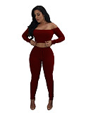 Knitted Off Shoulder Crop Tops Leggings Pants Set JLY-19274